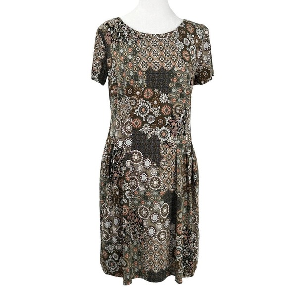 Northstyle Brown Multicolored Fit and Flare Short Sleeve Floral Dress Size 6 - Picture 15 of 15
